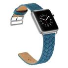 For Apple Watch Series 5 & 4 42mm Top-grain Leather Embossed Watchband(Blue) - 4