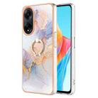 For OPPO A98 Electroplating IMD TPU Phone Case with Ring(White Marble) - 1