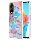 For OPPO A98 Electroplating IMD TPU Phone Case with Ring(Blue Marble) - 1