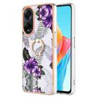 For OPPO A98 Electroplating IMD TPU Phone Case with Ring(Purple Flower) - 1
