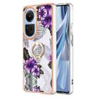 For OPPO Reno10 5G Global Electroplating IMD TPU Phone Case with Ring(Purple Flower) - 1