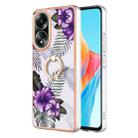 For OPPO A58 4G Electroplating IMD TPU Phone Case with Ring(Purple Flower) - 1