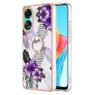 For OPPO A78 4G Electroplating IMD TPU Phone Case with Ring(Purple Flower) - 1