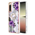 For Sony Xperia 5 IV Electroplating IMD TPU Phone Case with Ring(Purple Flower) - 1