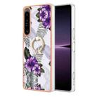 For Sony Xperia 1 IV Electroplating IMD TPU Phone Case with Ring(Purple Flower) - 1