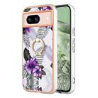 For Google Pixel 8a Electroplating IMD TPU Phone Case with Ring(Purple Flower) - 1