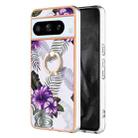 For Google Pixel 8 Pro Electroplating IMD TPU Phone Case with Ring(Purple Flower) - 1