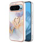 For Google Pixel 9 Pro Electroplating IMD TPU Phone Case with Ring(White Marble) - 1