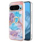 For Google Pixel 9 Pro Electroplating IMD TPU Phone Case with Ring(Blue Marble) - 1