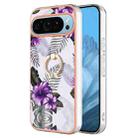 For Google Pixel 9 Electroplating IMD TPU Phone Case with Ring(Purple Flower) - 1