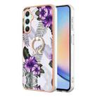For Samsung Galaxy A25 5G Electroplating IMD TPU Phone Case with Ring(Purple Flower) - 1