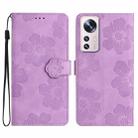 For Xiaomi 12 Pro Flower Embossing Pattern Leather Phone Case(Purple) - 1