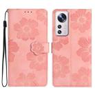 For Xiaomi 12 Pro Flower Embossing Pattern Leather Phone Case(Pink) - 1