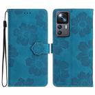 For Xiaomi 12T  / 12T Pro Flower Embossing Pattern Leather Phone Case(Blue) - 1