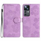 For Xiaomi 12T  / 12T Pro Flower Embossing Pattern Leather Phone Case(Purple) - 1