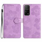 For Xiaomi Mi 10T 5G / 10T Pro 5G Flower Embossing Pattern Leather Phone Case(Purple) - 1