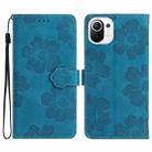 For Xiaomi Mi 11 Lite Flower Embossing Pattern Leather Phone Case(Blue) - 1