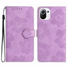 For Xiaomi Mi 11 Lite Flower Embossing Pattern Leather Phone Case(Purple) - 1