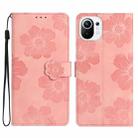 For Xiaomi Mi 11 Lite Flower Embossing Pattern Leather Phone Case(Pink) - 1