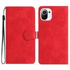 For Xiaomi Mi 11 Lite Flower Embossing Pattern Leather Phone Case(Red) - 1