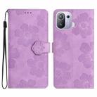 For Xiaomi Mi 11 Pro Flower Embossing Pattern Leather Phone Case(Purple) - 1