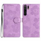 For Xiaomi Redmi 9 Flower Embossing Pattern Leather Phone Case(Purple) - 1