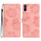 For Xiaomi Redmi 9A Flower Embossing Pattern Leather Phone Case(Pink) - 1