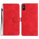 For Xiaomi Redmi 9A Flower Embossing Pattern Leather Phone Case(Red) - 1