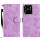 For Xiaomi Redmi 10C Flower Embossing Pattern Leather Phone Case(Purple) - 1