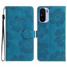 For Xiaomi Redmi K40 / K40 Pro Flower Embossing Pattern Leather Phone Case(Blue) - 1