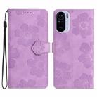 For Xiaomi Redmi K40 / K40 Pro Flower Embossing Pattern Leather Phone Case(Purple) - 1