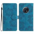 For Xiaomi Redmi Note 9 5G / Note 9T Flower Embossing Pattern Leather Phone Case(Blue) - 1