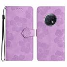 For Xiaomi Redmi Note 9 5G / Note 9T Flower Embossing Pattern Leather Phone Case(Purple) - 1