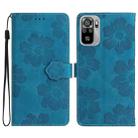 For Xiaomi Redmi Note 10 4G / Note 10S Flower Embossing Pattern Leather Phone Case(Blue) - 1