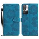 For Xiaomi Redmi Note 10 5G Flower Embossing Pattern Leather Phone Case(Blue) - 1