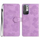 For Xiaomi Redmi Note 10 5G Flower Embossing Pattern Leather Phone Case(Purple) - 1