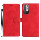 For Xiaomi Redmi Note 10 5G Flower Embossing Pattern Leather Phone Case(Red) - 1