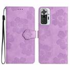 For Xiaomi Redmi Note 10 Pro / 10 Pro Max Flower Embossing Pattern Leather Phone Case(Purple) - 1