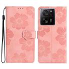 For Xiaomi 13T Flower Embossing Pattern Leather Phone Case(Pink) - 1