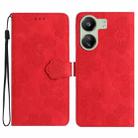 For Xiaomi Redmi 13C 4G Flower Embossing Pattern Leather Phone Case(Red) - 1