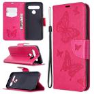 For LG K61 Two Butterflies Embossing Pattern Horizontal Flip Leather Case with Holder & Card Slot & Wallet & Lanyard(Rose Red) - 1