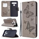 For LG K61 Two Butterflies Embossing Pattern Horizontal Flip Leather Case with Holder & Card Slot & Wallet & Lanyard(Grey) - 1
