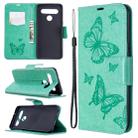 For LG K61 Two Butterflies Embossing Pattern Horizontal Flip Leather Case with Holder & Card Slot & Wallet & Lanyard(Green) - 1