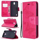 For Nokia 1.3 Two Butterflies Embossing Pattern Horizontal Flip Leather Case with Holder & Card Slot & Wallet & Lanyard(Rose Red) - 1