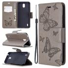 For Nokia 1.3 Two Butterflies Embossing Pattern Horizontal Flip Leather Case with Holder & Card Slot & Wallet & Lanyard(Grey) - 1