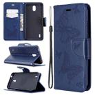 For Nokia 1.3 Two Butterflies Embossing Pattern Horizontal Flip Leather Case with Holder & Card Slot & Wallet & Lanyard(Dark Blue) - 1