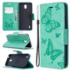 For Nokia 1.3 Two Butterflies Embossing Pattern Horizontal Flip Leather Case with Holder & Card Slot & Wallet & Lanyard(Green) - 1