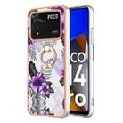 For Xiaomi Poco M4 Pro 4G Electroplating IMD TPU Phone Case with Ring(Purple Flower) - 1