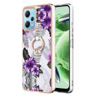For Xiaomi Redmi Note 12 5G Global/Poco X5 5G Electroplating IMD TPU Phone Case with Ring(Purple Flower) - 1