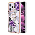 For Xiaomi Poco X5 Pro 5G Electroplating IMD TPU Phone Case with Ring(Purple Flower) - 1